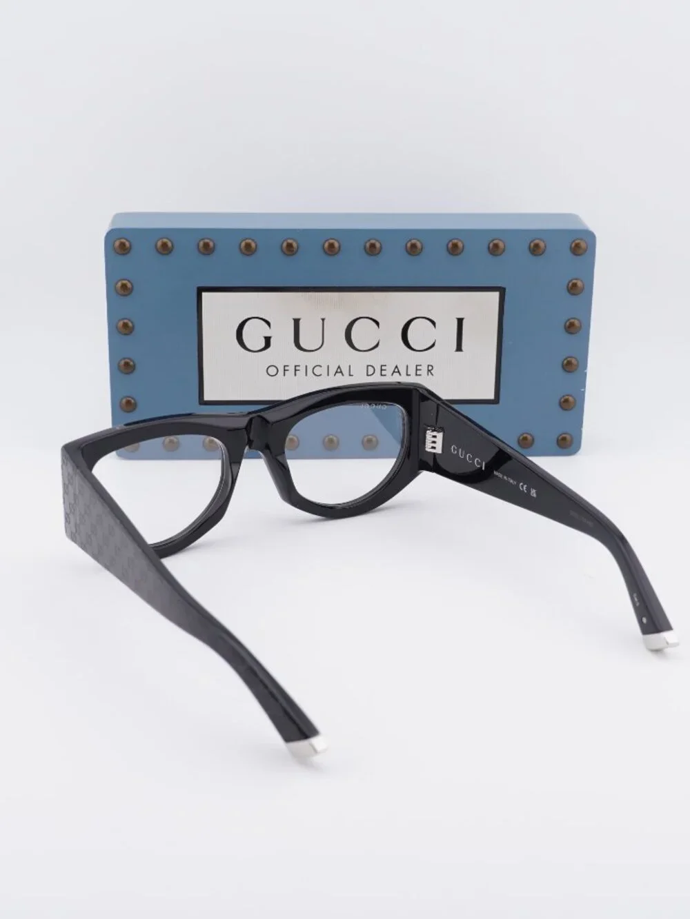 Gucci GG1918S 001 Square Sunglasses - Shiny Black with GG Pattern/Clear UV